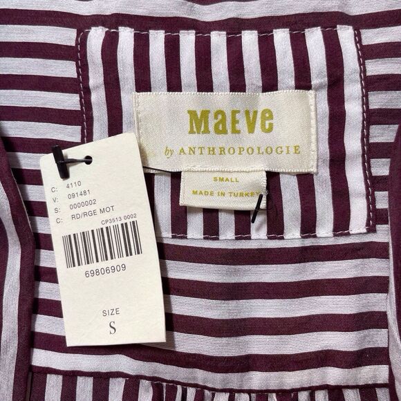 NWT ANTHROPOLOGIE MAEVE Tie-Neck Blouse Size Small Long Sleeve Red White Stripes - Picture 5 of 16